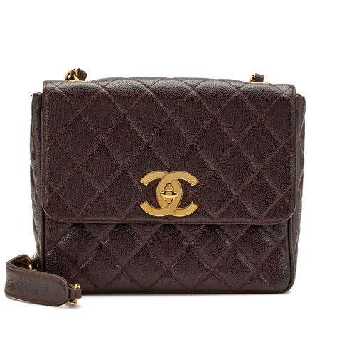 Chanel Vintage Brown Quilted Metallic Caviar Leather Medium 